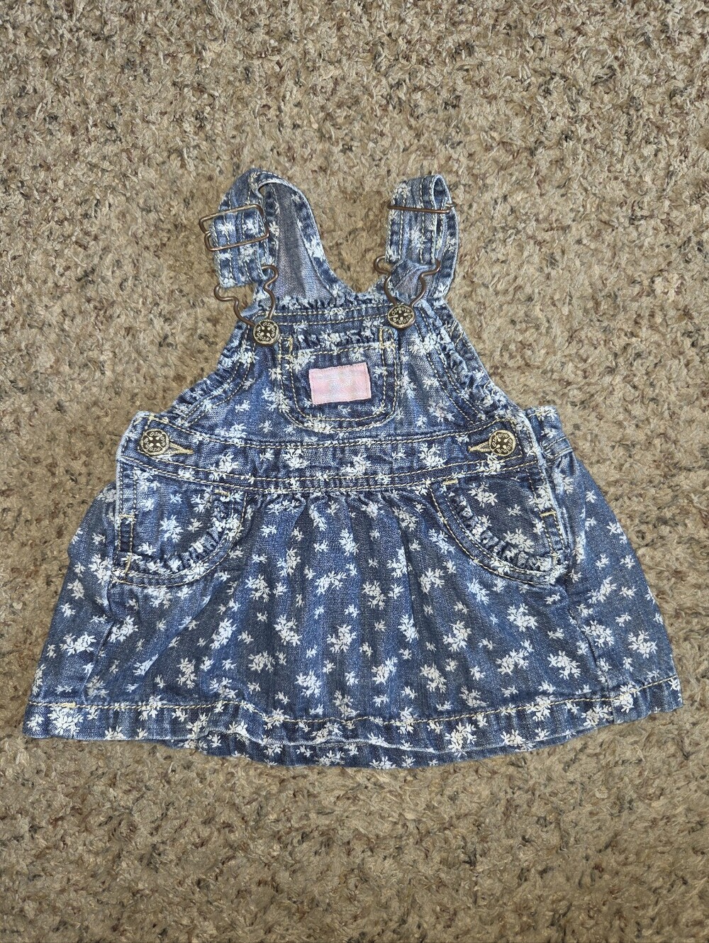 Vintage Y2k Oshkosh Bgosh Floral Denim Jumper Dress Baby Girl 3 Month